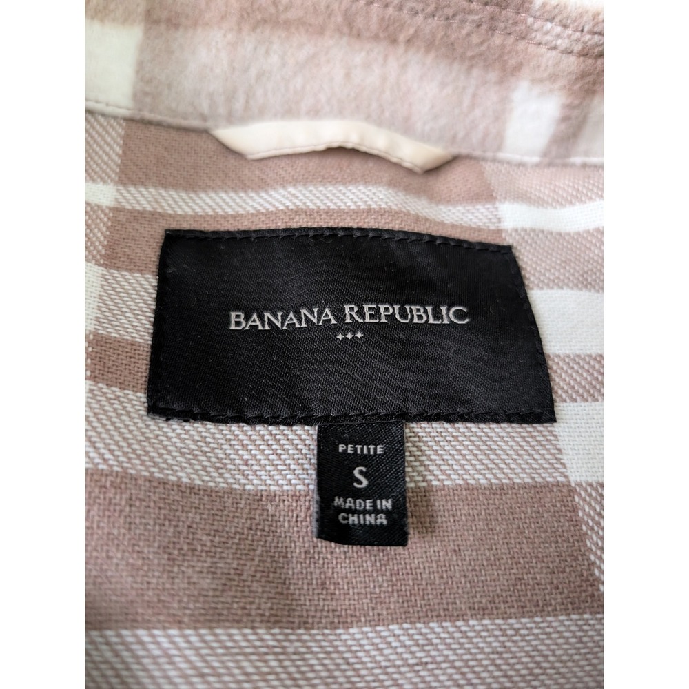 Banana Republic Tan Cream Plaid Shacket Petite Small Button Front Shirt Jacket - Picture 4 of 6